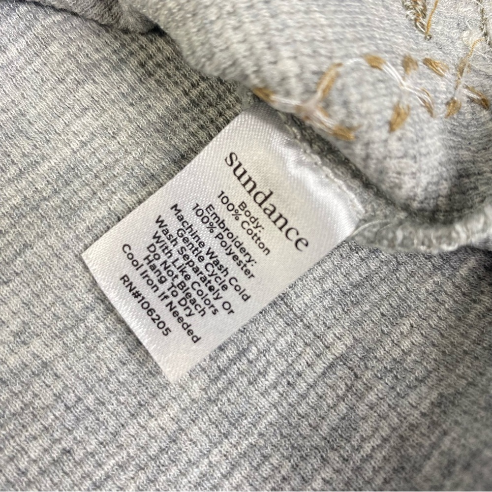 Sundance Fayette Floral Henley Womens Gray Sz L Embroidered Waffle Knit Shirt - Picture 8 of 12